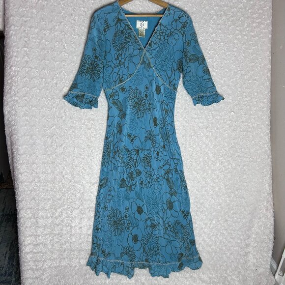 ICE‎ Blue Floral Print Silk Boho Dress Size 6 - Picture 1 of 7